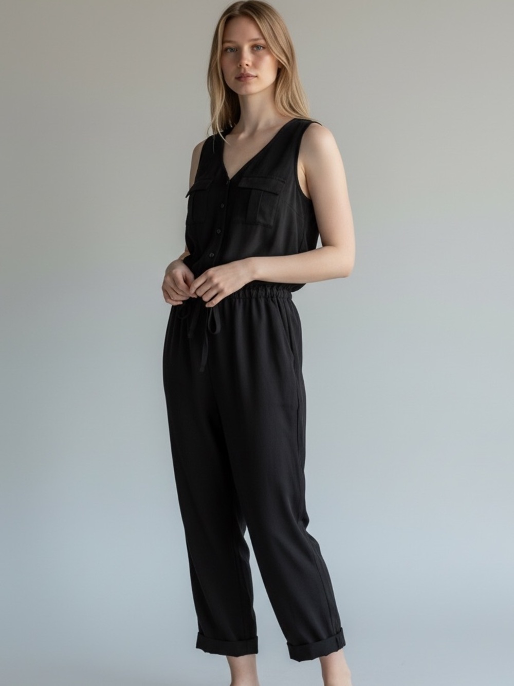 Peyton Jensen Black Sleeveless V-Neck Jumpsuit